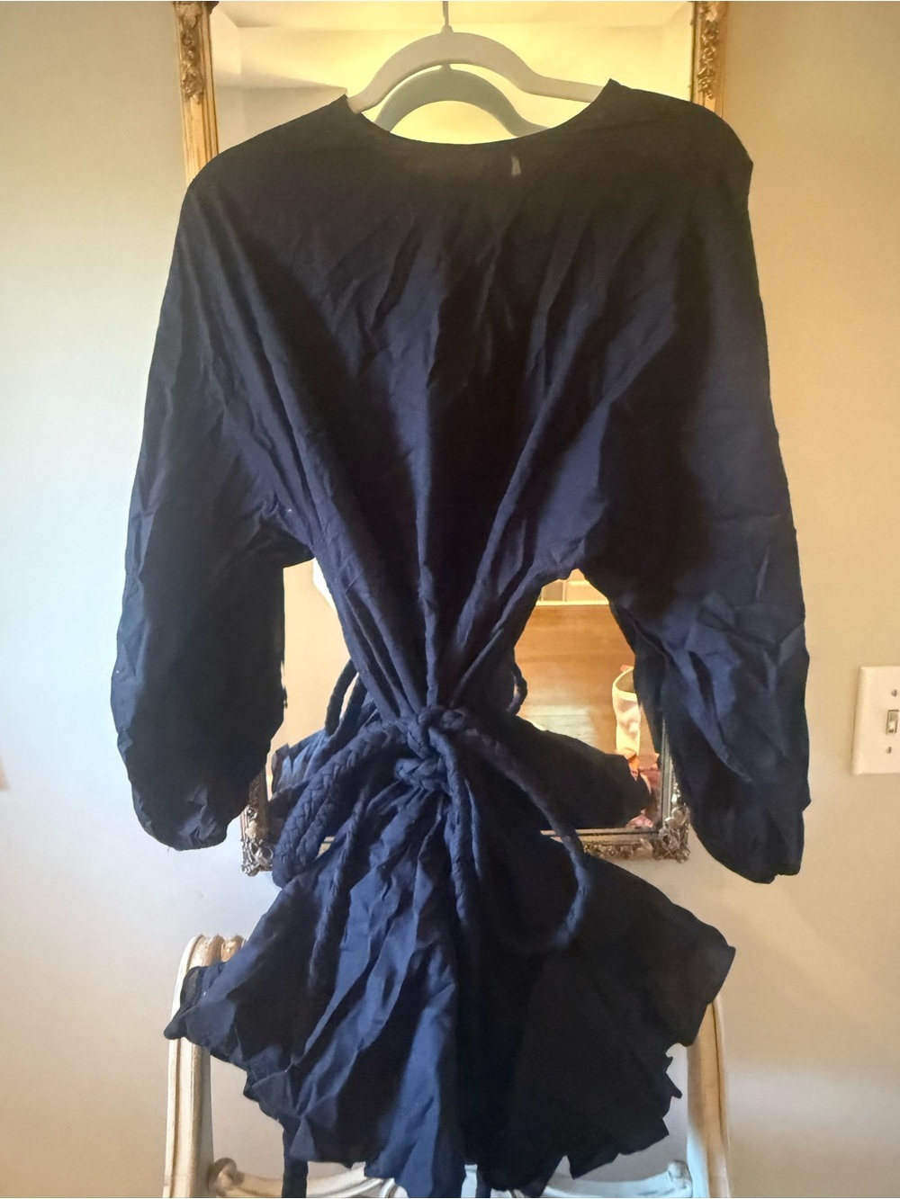 RHODE Navy Tie-Back Trench Coat with Voluminous Sleeves